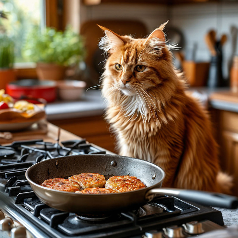 кот жарит котлеты