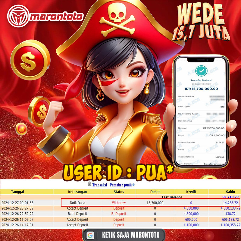 Bukti Kemenangan Member Marontoto Sebesar 15,7 JUTA