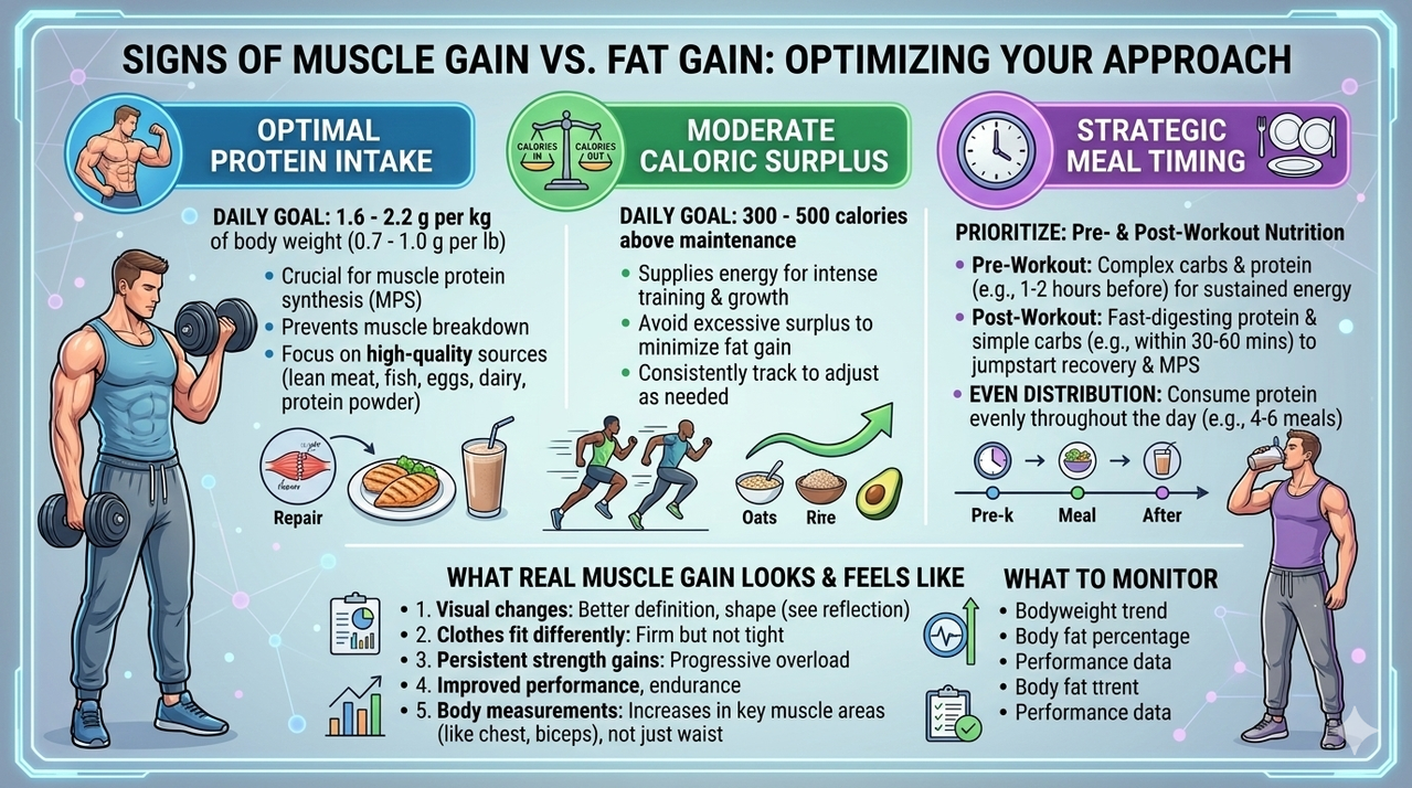 Protein intake chart showing grams per kilogram body weight for muscle gain to identify signs you are actually gaining muscle, not just fat