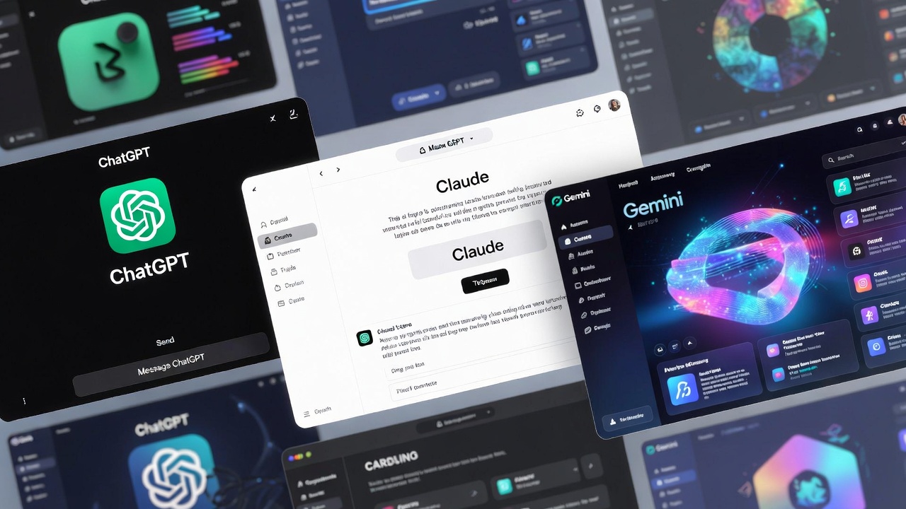 Collage showing the interfaces of leading AI tools in 2026 including ChatGPT, Claude, and Gemini