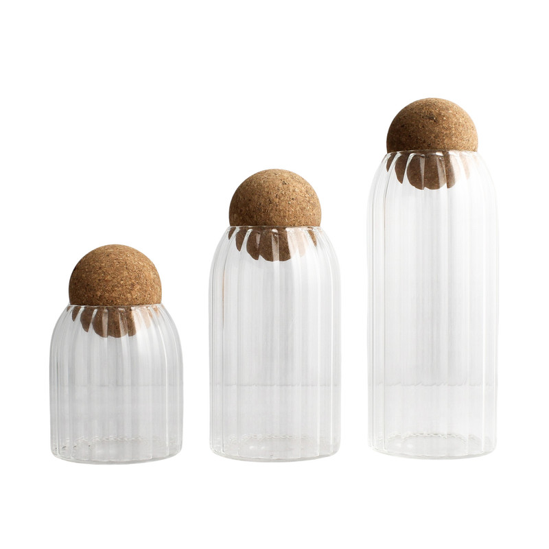 ribbed glass storage jar with cork ball lid 740822 — Postimages