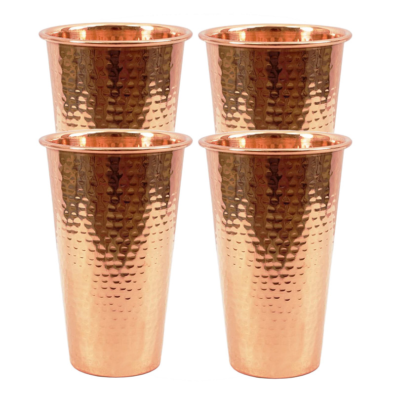 Ayurveda Health Yoga 100% Copper 500ml Hammered Drinking Glass Cup Tumbler Mug 