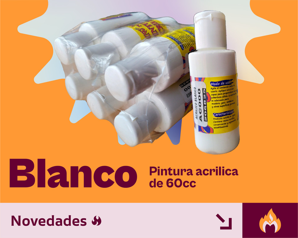 Pintura Acrílica blanco de 60ml para Manualidades artes escolar