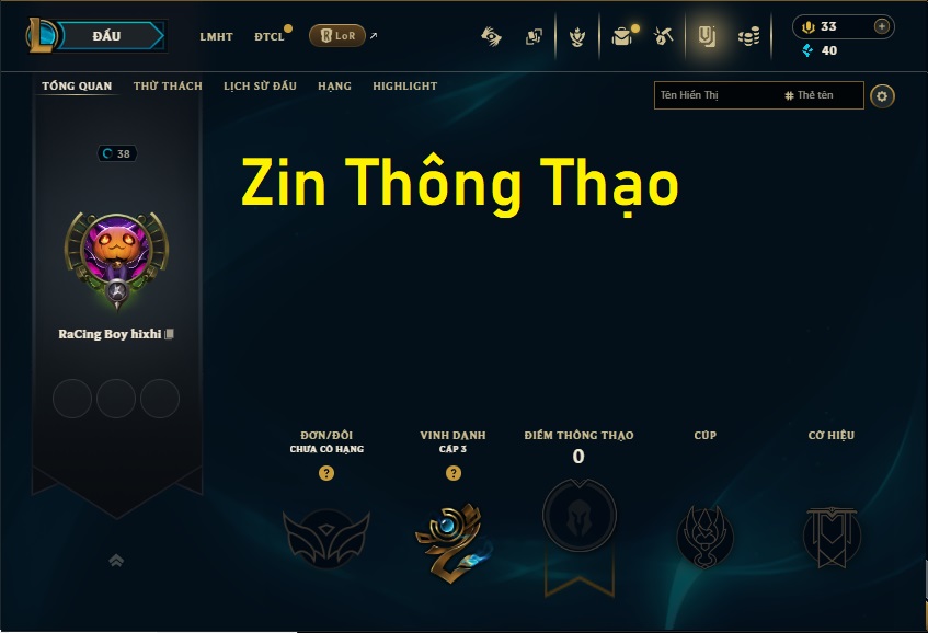 Acc LMHT # - Không Khung