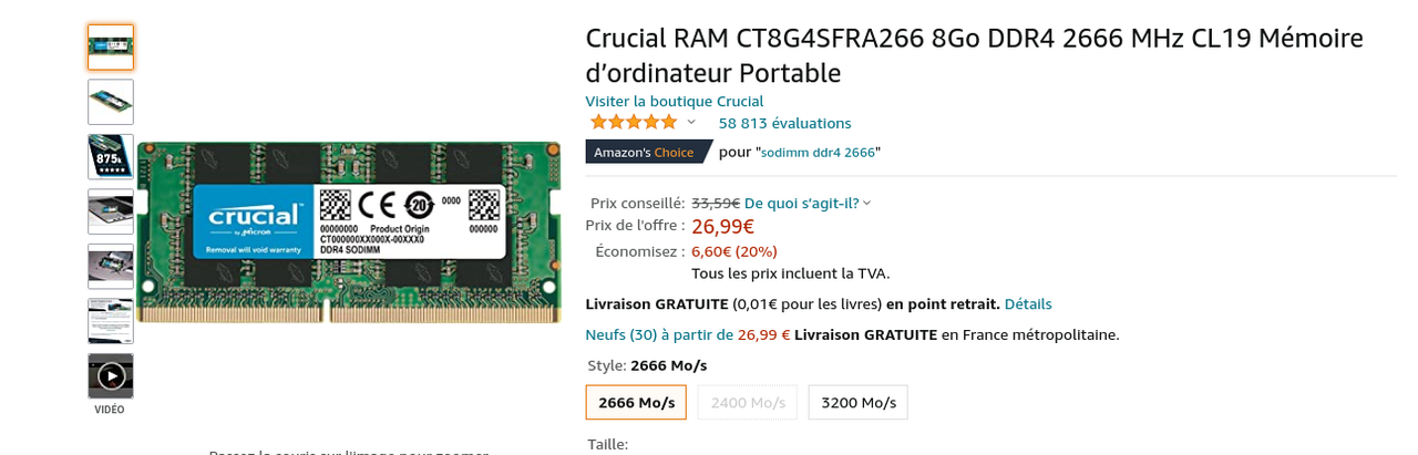 Screenshot 2021-11-21 at 12-52-55 Crucial RAM CT8G4SFRA266 8Go DDR4 2666 MHz CL19 Mémoire d’ordinate