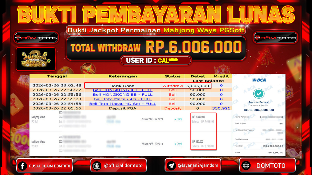 JACKPOT SLOT Mahjong Ways PGSoft 26 MARET 2026