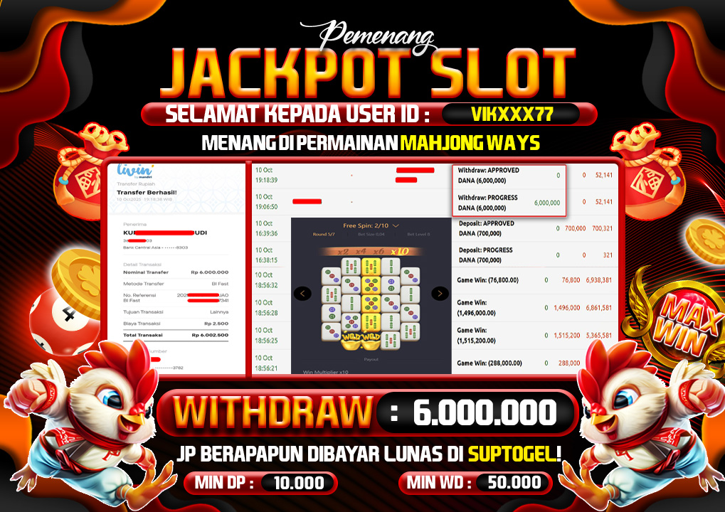  BUKTI KEMENANGAN 10 OCTOBER 2025 MENANG DI PERMAINAN  SLOT MAHJONG WAYS 6J T