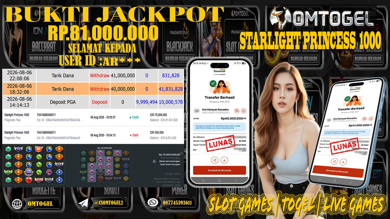 OMTOGEL JACKPOT PRAGMATICPLAY  STARLIGHT PRINCESS 1000  Rp,81,000,000,- DIBAYAR LUNAS