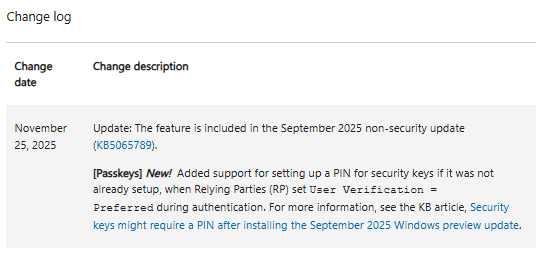 Änderung an Update KB5065789 