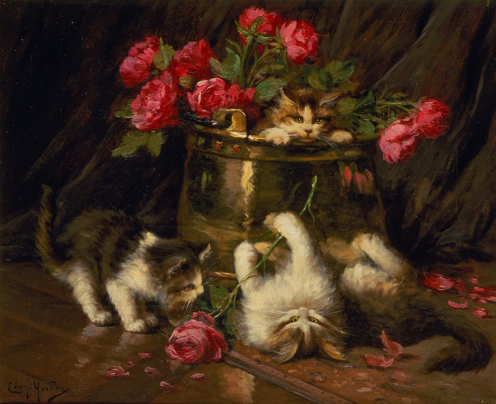 Leon-Charles-Huber-Playful-Kittens-oil-on-canvas-Meister-Drucke-1317003