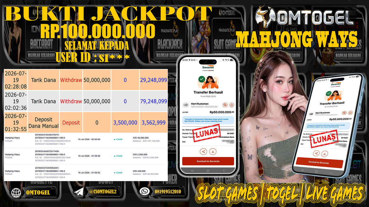 OMTOGEL JACKPOT PG SOFT MAHJONG WAYS   Rp,100,000,000,- DIBAYAR LUNAS