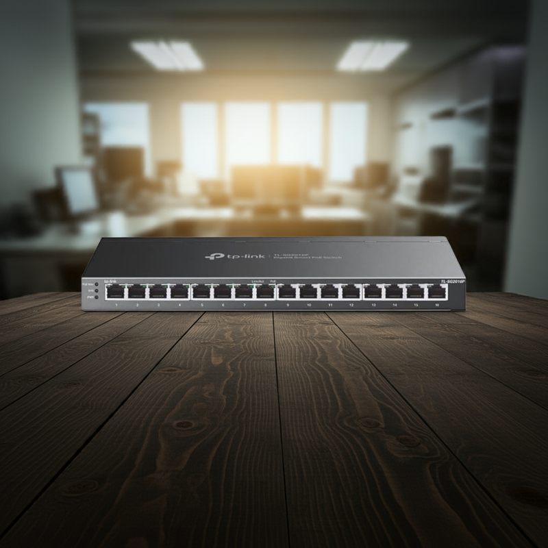 Switch com 8 portas PoE+ e 8 portas Gigabit