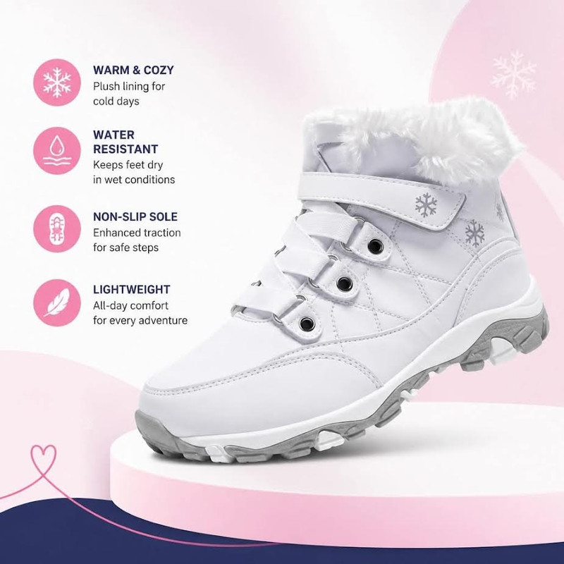 White snow boots with fur lining