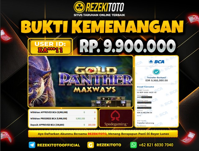 BUKTI KEMENANGAN 25 SEPTEMBER 2025 GOLD PHANTER MAXWAY  9 JUTA 