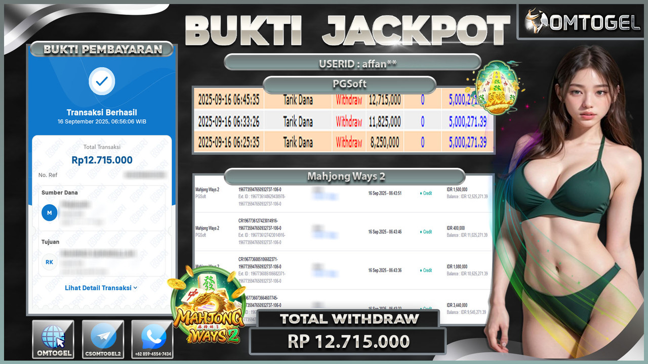 OMTOGEL JACKPOT PGSOFT MAHJONG WAYS 2 12 JUTA DI BAYAR LUNAS ,-