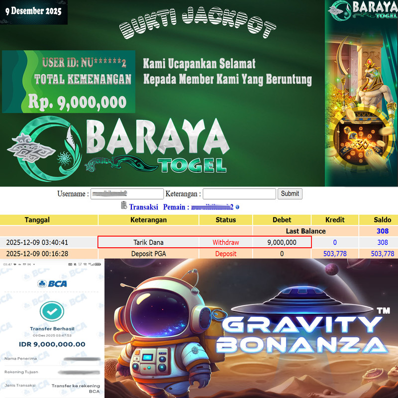 Rp. 9.000.000.- WD LUNAS DI BARAYATOGEL