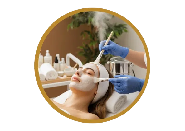 Persona recibiendo un tratamiento facial relajante.