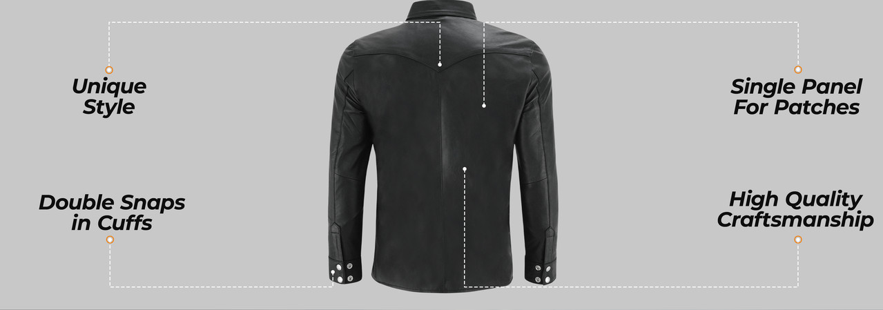 men’s casual leather shirt/jacket with large back panels for club patches