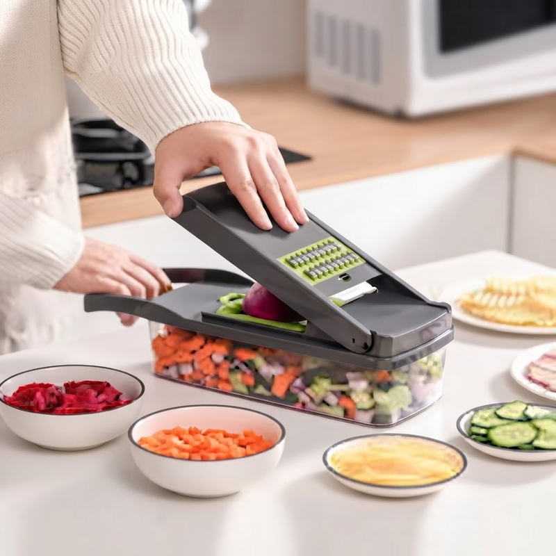 16-in-1 Multifunctional Vegetable Slicer, Cutter, Chopper & Dicer with Catch Container