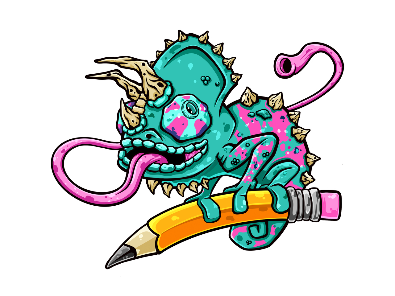 Chameleon on Pencil Illustration