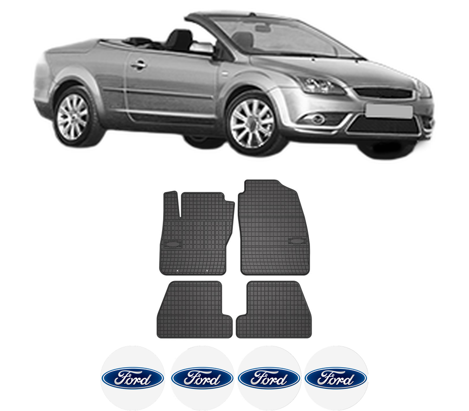 Set covorase presuri FORD FOCUS II Convertible din 2006-2010, auto, din cauciuc thermoplastic, 4 Stickere auto cu FORD