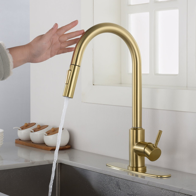 Touch Kitchen Faucet High Arc Single Handle Sprayer in Brushed Gold - 16.53*8.66*8.07