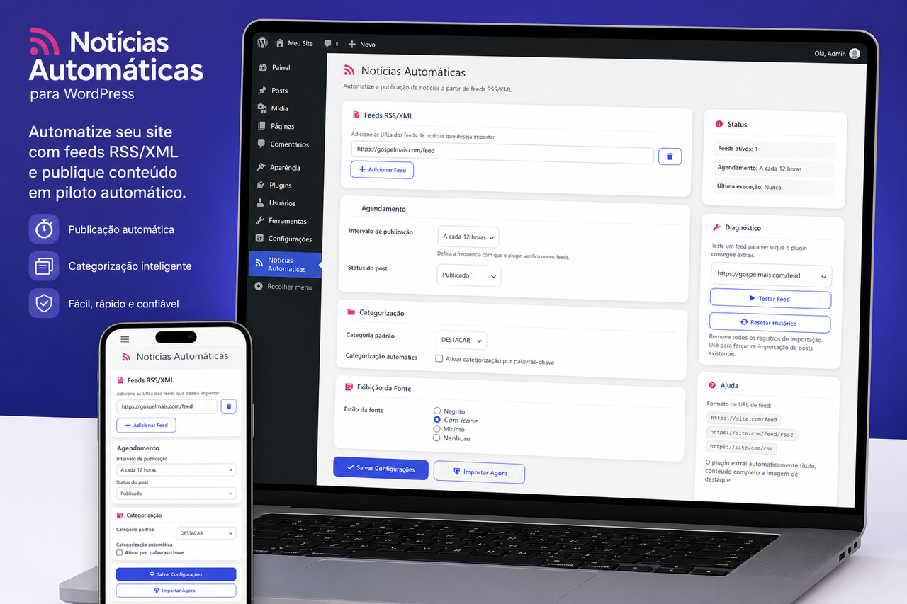 Plugin de Notícias Automáticas - Sistema WordPress