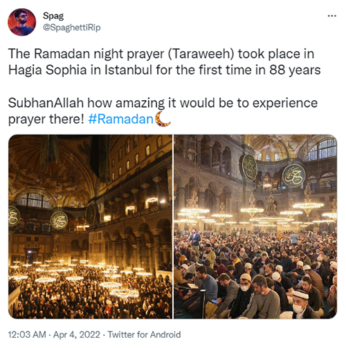 Salat tarawih di Masjid Hagia Sophia