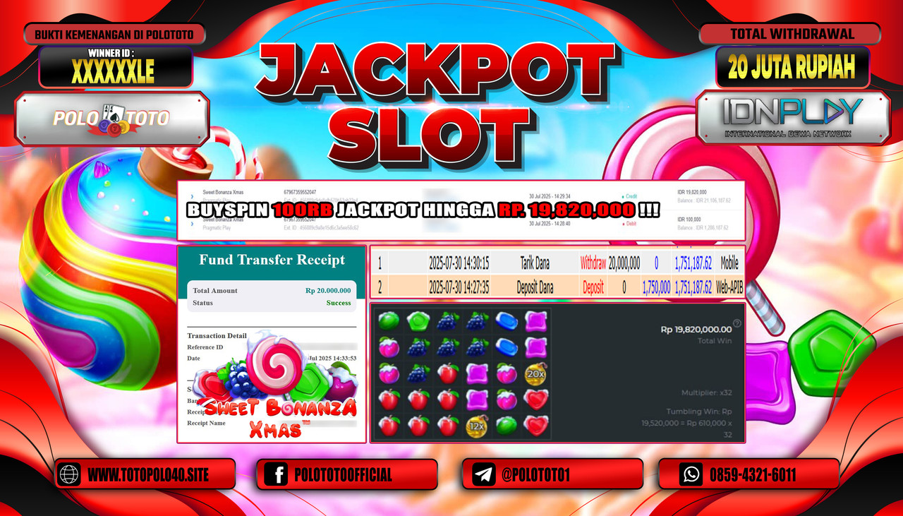POLOTOTO JACKPOT SLOT SWEET BONANZA XMAS Rp.20.000.000,-LUNAS
