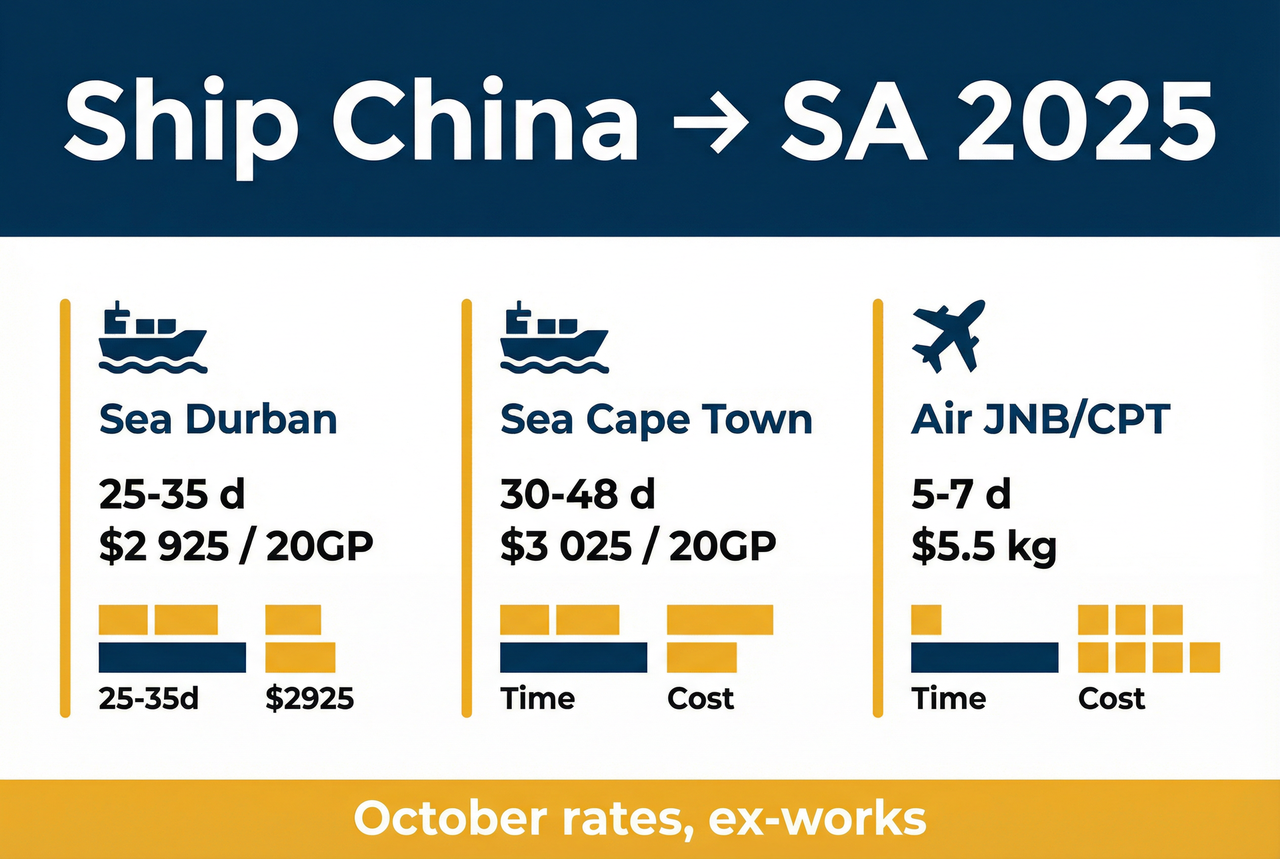 China to South Africa October 2024 shipping routes comparison - transit times, costs, and port selection guide