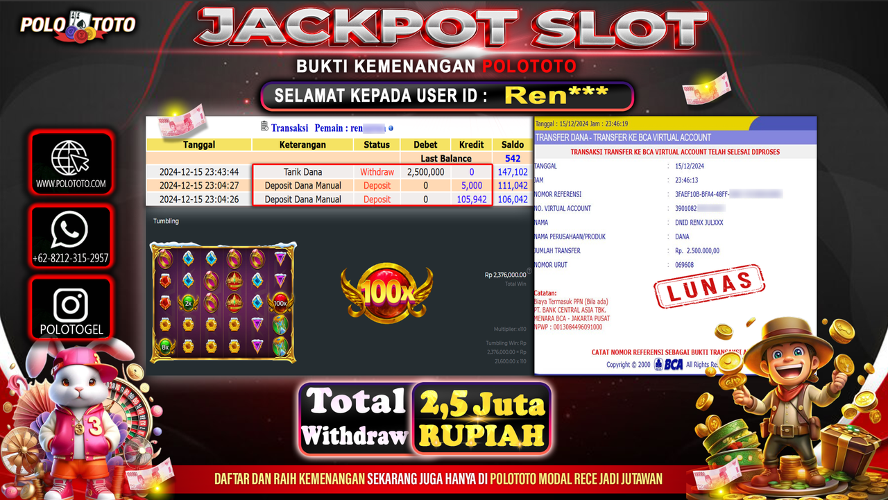 POLOTOTO JACKPOT SLOT GATES OF OLYMPUS Rp.2,500.000,-