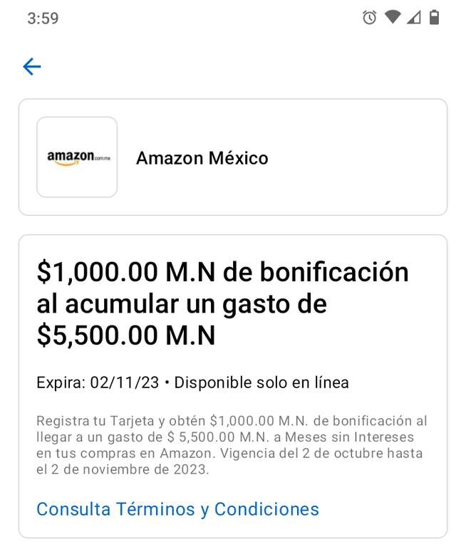 American Express: $1000 de bonificación al gastar $5500 a MSI en Amazon 
