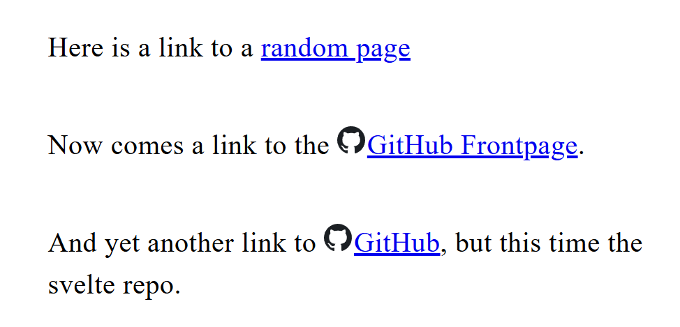 Three links, two leading to github.com. Only the links leading to GitHub.com has the github logo in front.