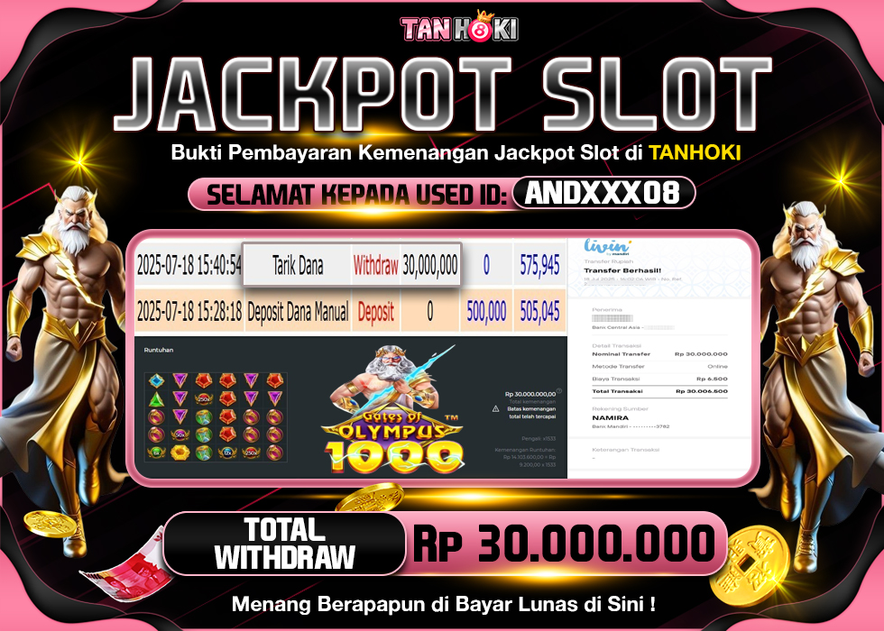 TANHOKI JACKPOT SLOT GATES OF OLYMPUS 1000 Rp.30.000.000,- LUNAS