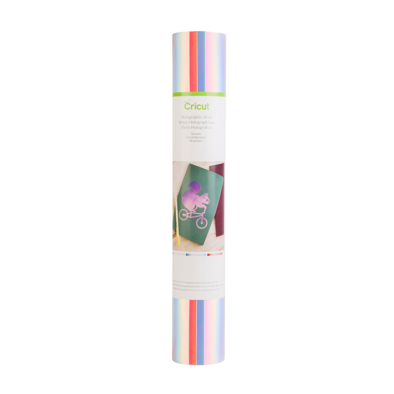 Paquete de tres hojas de vinilo holográfico Cricut en colores surtidos.