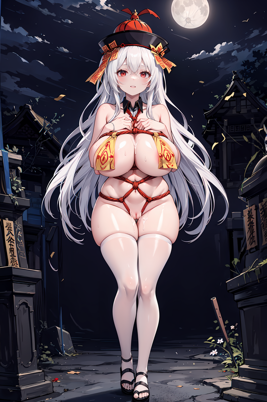 05051-2130045438-1girl,mature female,solo,huge breasts,sagging breasts,_jiangshi, no bra, cleavage, 