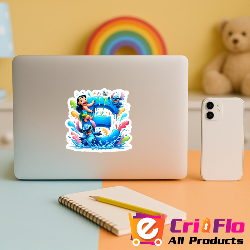 Stickere Decorative Alfabet Litera E cu Lilo si Stitch, Autoadeziv, Cri-Flo, dimensiune 6 cm