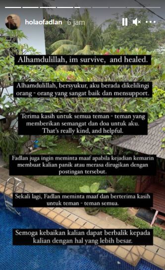 Unggahan Instagram Story Fadlan Holao.