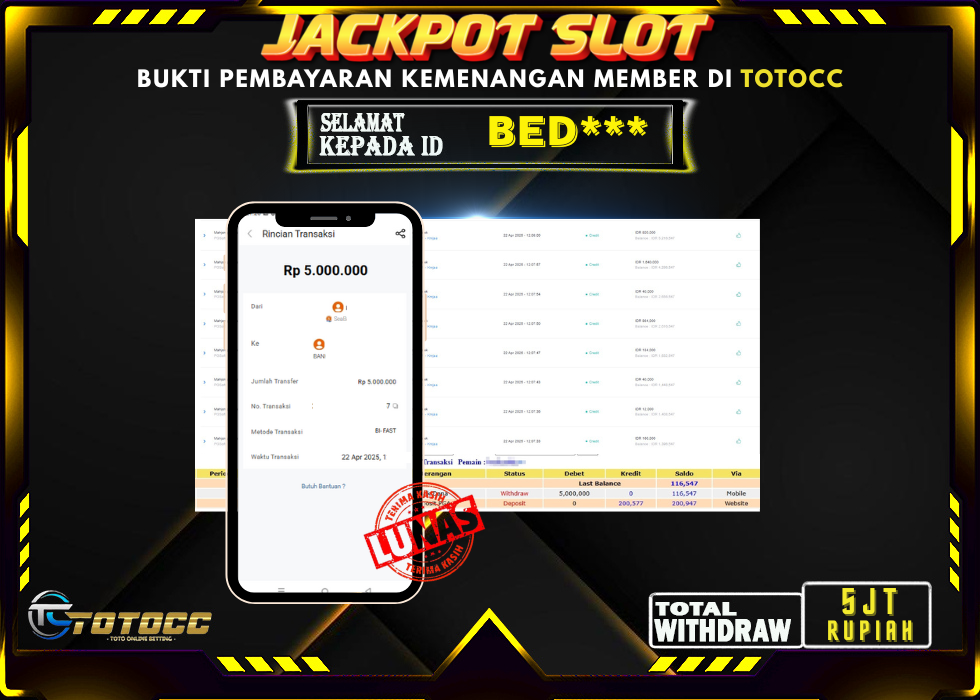 TOTOCC JACKPOT SLOT GAME MAHJONG WAYS Rp 5.000.000,- LUNAS