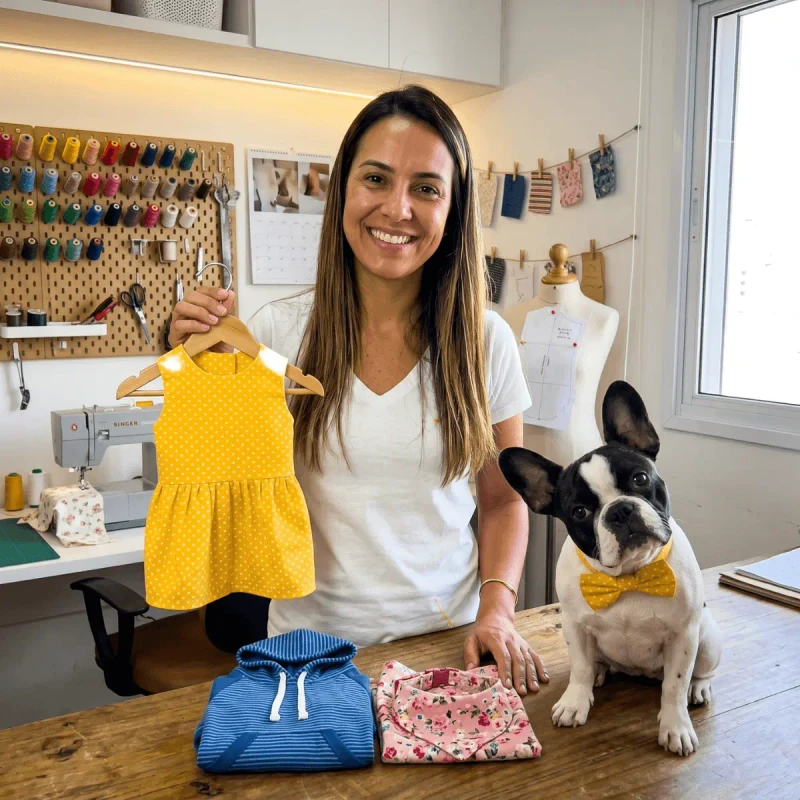 Mulher com roupas pet prontas