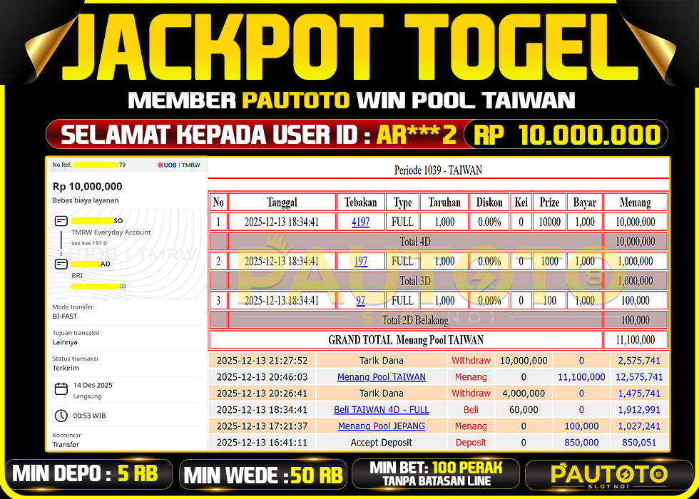 BUKTI JACKPOT LUNAS PAUTOTO