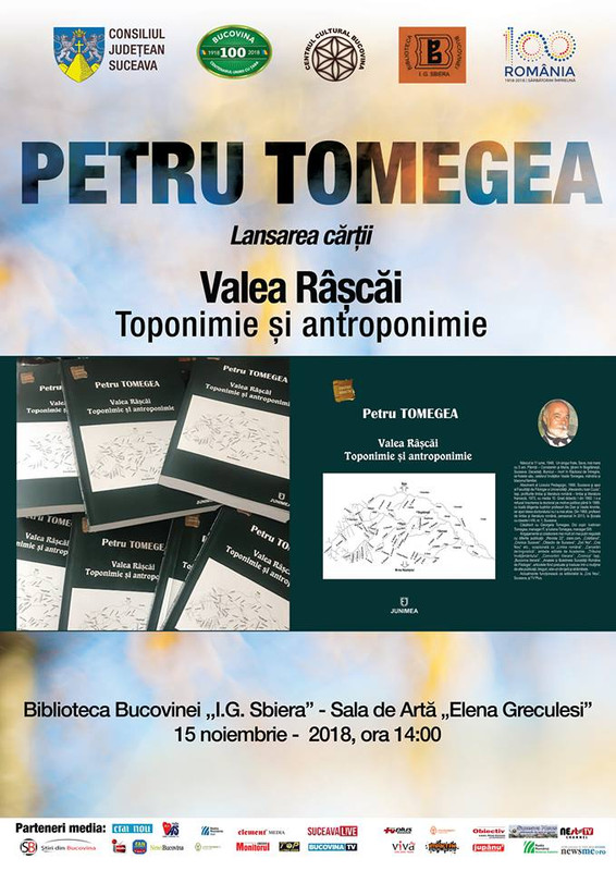 Petru Tomegea, „Valea Râşcăi. Toponimie şi antroponimie” | Lansare de carte la Biblioteca Bucovinei