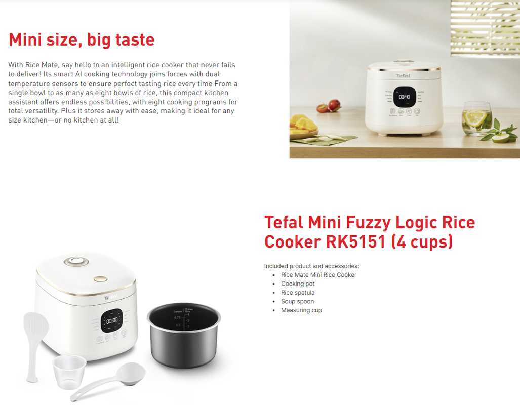 Tefal Mini Fuzzy Logic Rice Cooker RK5151 (4 cups)