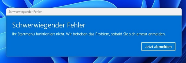 Windows 10 Startmenü-Fehler