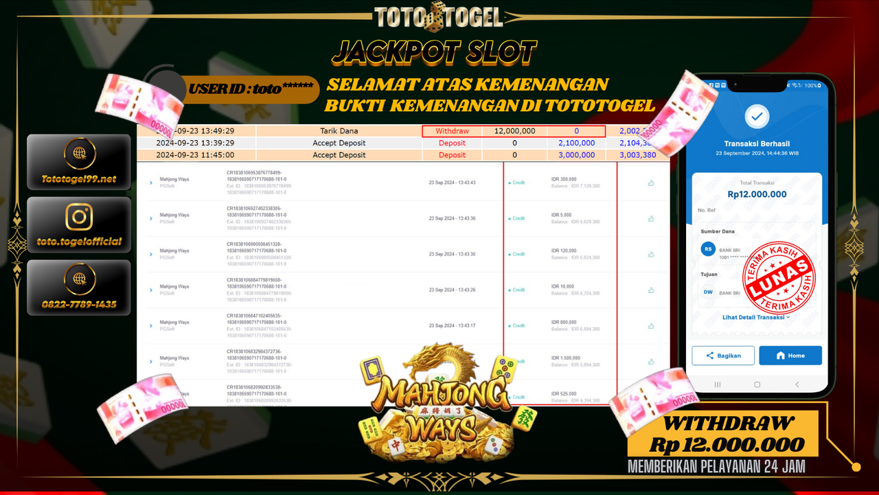 Bukti Kemenangan Permainan SLOT Dengan ID : toto*** Terbayar Lunas!!