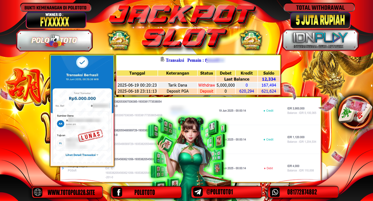 POLOTOTO JACKPOT SLOT MAHJONG WAYS 2 Rp.5.000.000,-