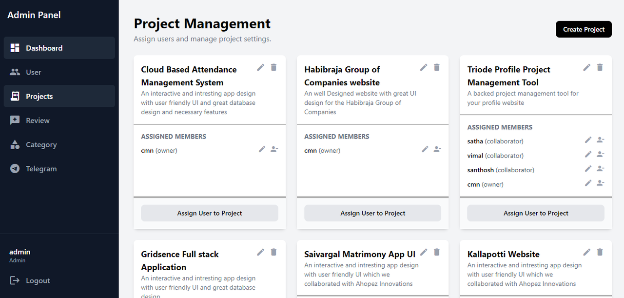 Triode Profile Project Management Tool screenshot 2
