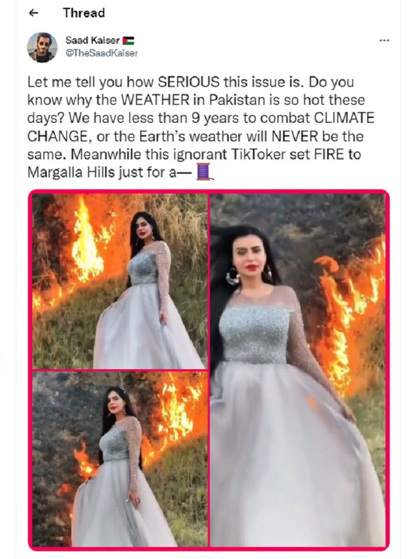 Seorang influencer di Pakistan menuai kecaman setelah diduga membakar hutan hanya demi konten TikTok.