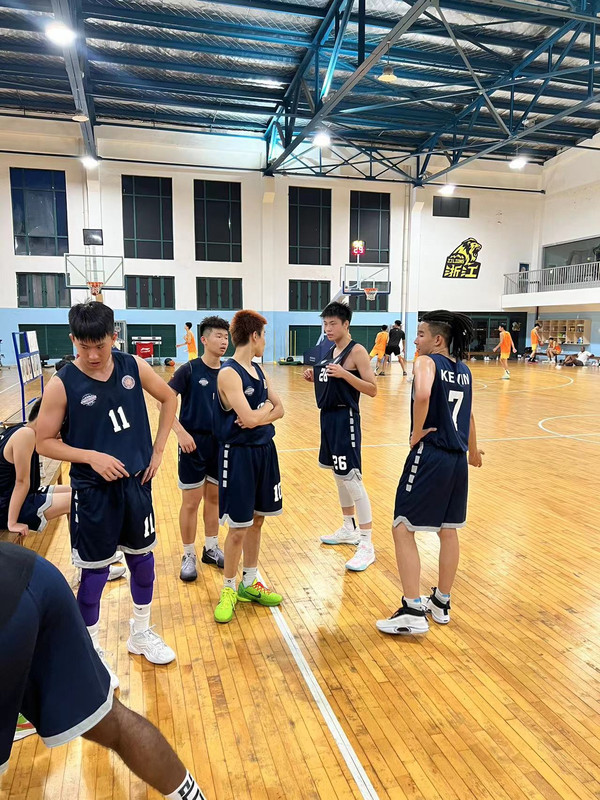 A basketball court from a low angle.