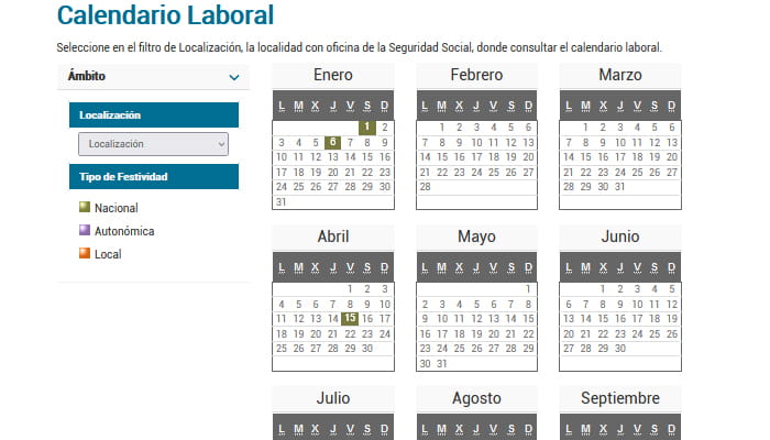 Calendario laboral 2022 Seguridad Social